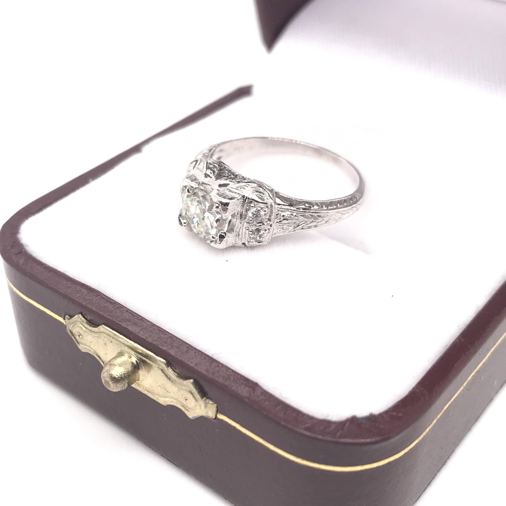 Edwardian 0.74 Carat GIA Diamond Platinum Filigree Engagement Ring 2