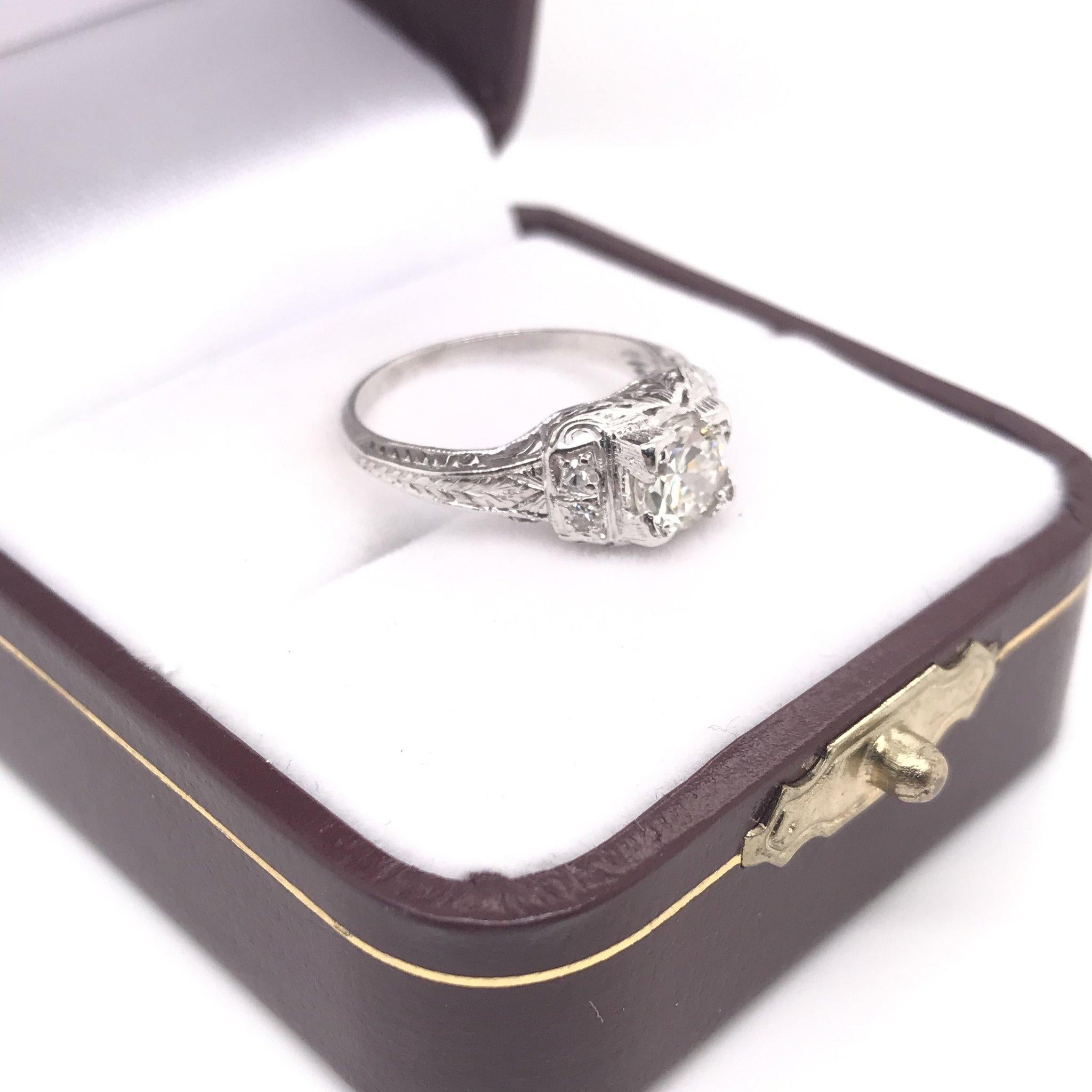 Edwardian 0.74 Carat GIA Diamond Platinum Filigree Engagement Ring 3
