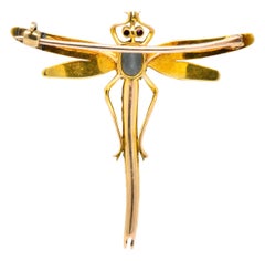 Edwardian 0.75 Carat Aquamarine Seed Pearl 14 Karat Gold Dragonfly Brooch