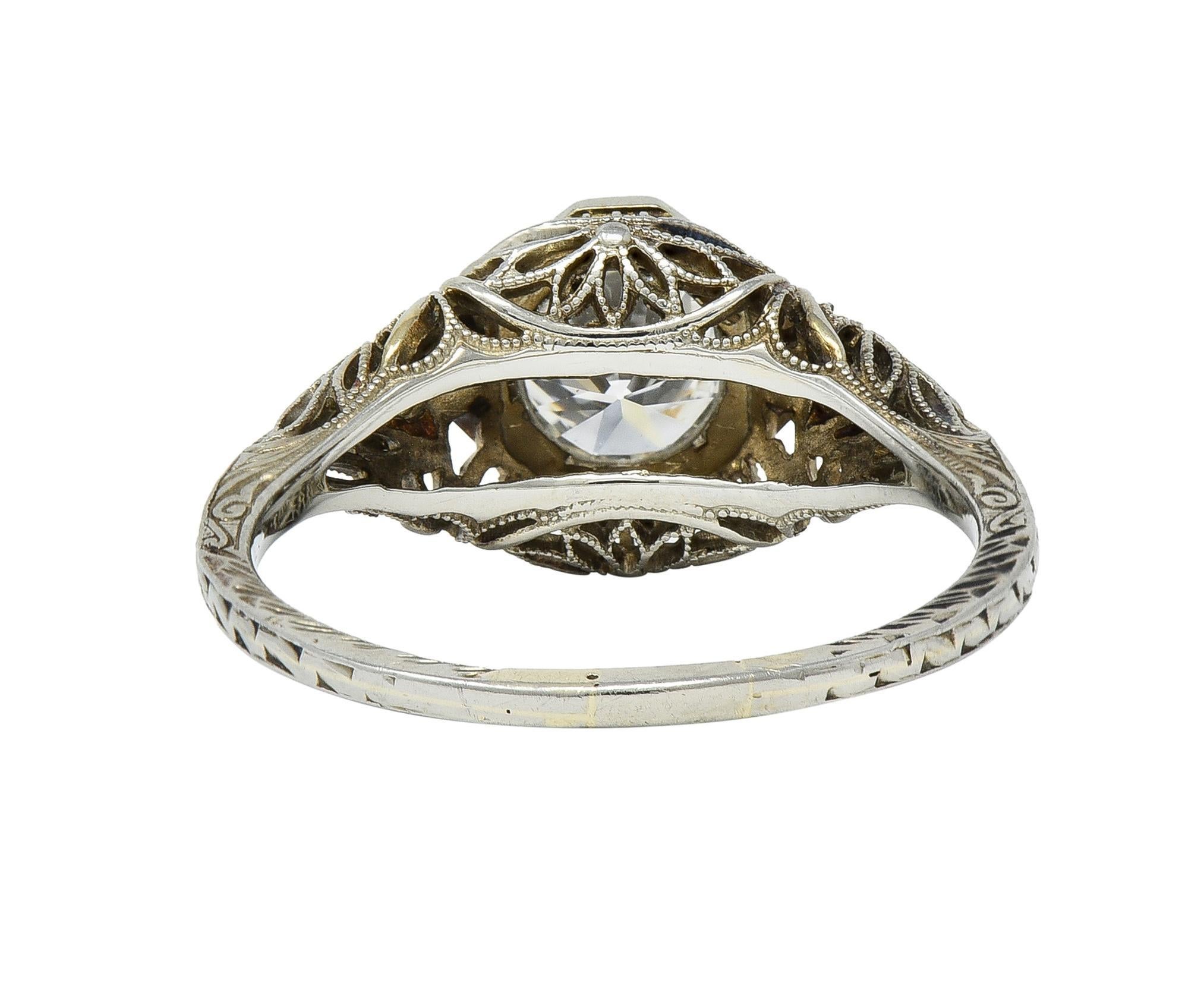 Edwardian 0.75 CTW Old European Cut Diamond 18 Karat White Gold Engagement Ring For Sale 1