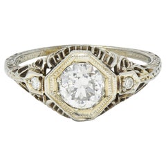 Antique Edwardian 0.75 CTW Old European Cut Diamond 18 Karat White Gold Engagement Ring