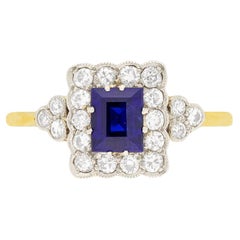 Edwardian 0.75ct Sapphire and Diamond Cluster Ring, c.1910s Edwardian 0.75ct Sapphire and Diamond Cluster Ring, c.1910s