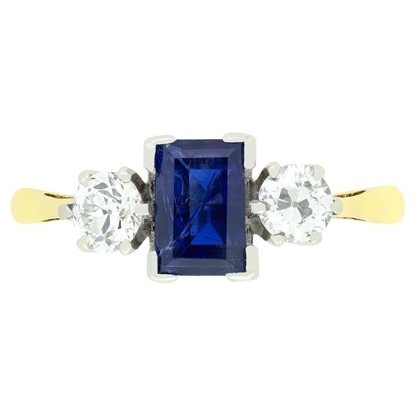 Edwardian 0.75ct Sapphire and Diamond Trilogy Ring, c.1910s