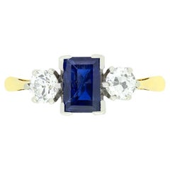 Edwardian 0.75ct Sapphire and Diamond Trilogy Ring, c.1910s