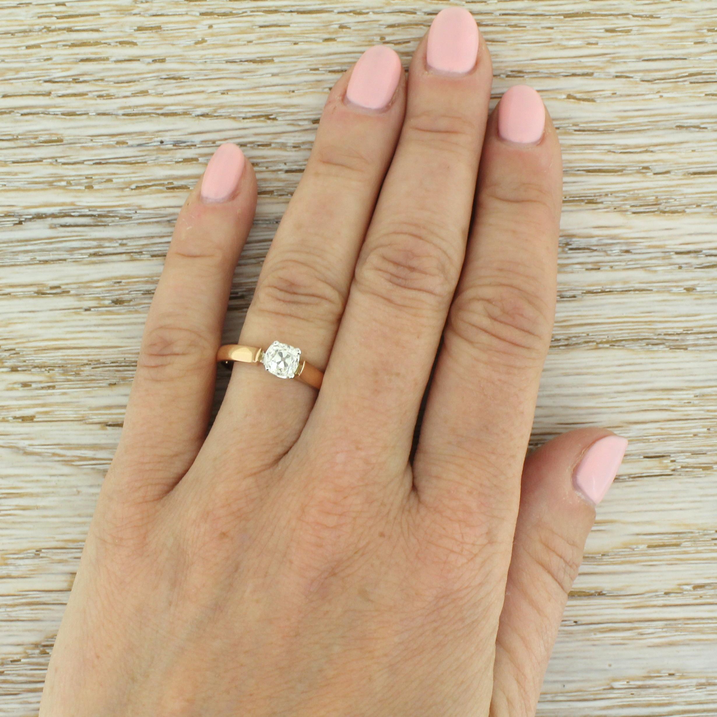 Women's Edwardian 0.79 Carat Old Cut Diamond Engagement Ring For Sale