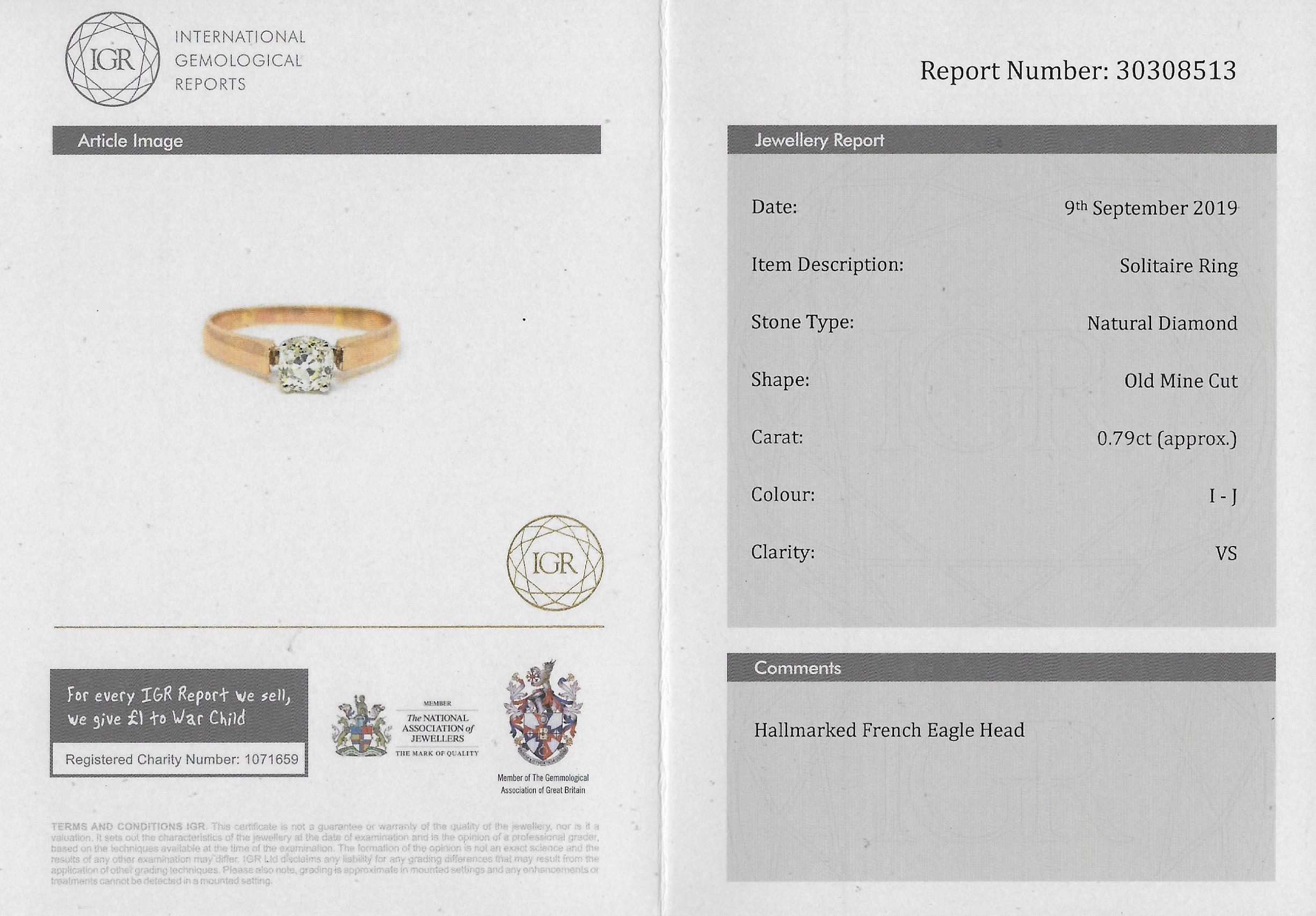 Edwardian 0.79 Carat Old Cut Diamond Engagement Ring For Sale 1