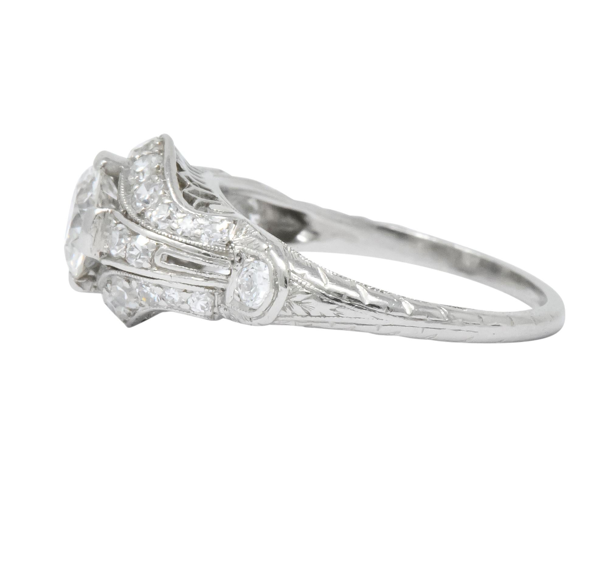 Edwardian 0.80 Carat Diamond Platinum Engagement Ring In Excellent Condition In Philadelphia, PA