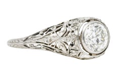 Edwardian 0.80 Carat Diamond Platinum Scrolled Ivy Engagement Ring