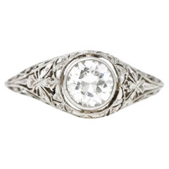 Edwardian 0.80 Carat Diamond Platinum Scrolled Ivy Engagement Ring