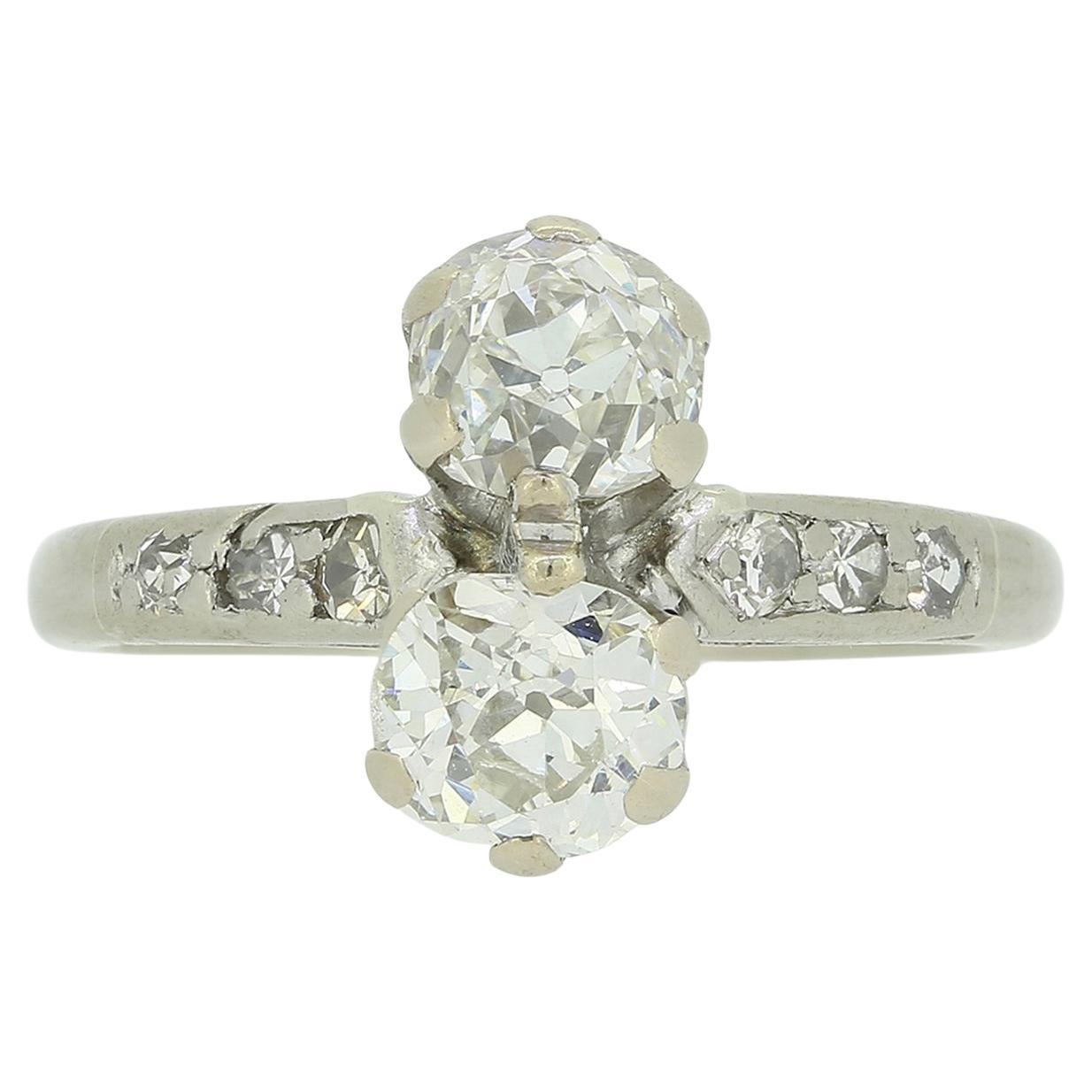 Edwardian 0.80 Carat Old Cut Diamond Two Stone Ring For Sale