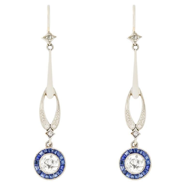 Edwardianische Tropfenohrringe mit 0,80 Karat Diamanten und Saphiren, ca. 1910