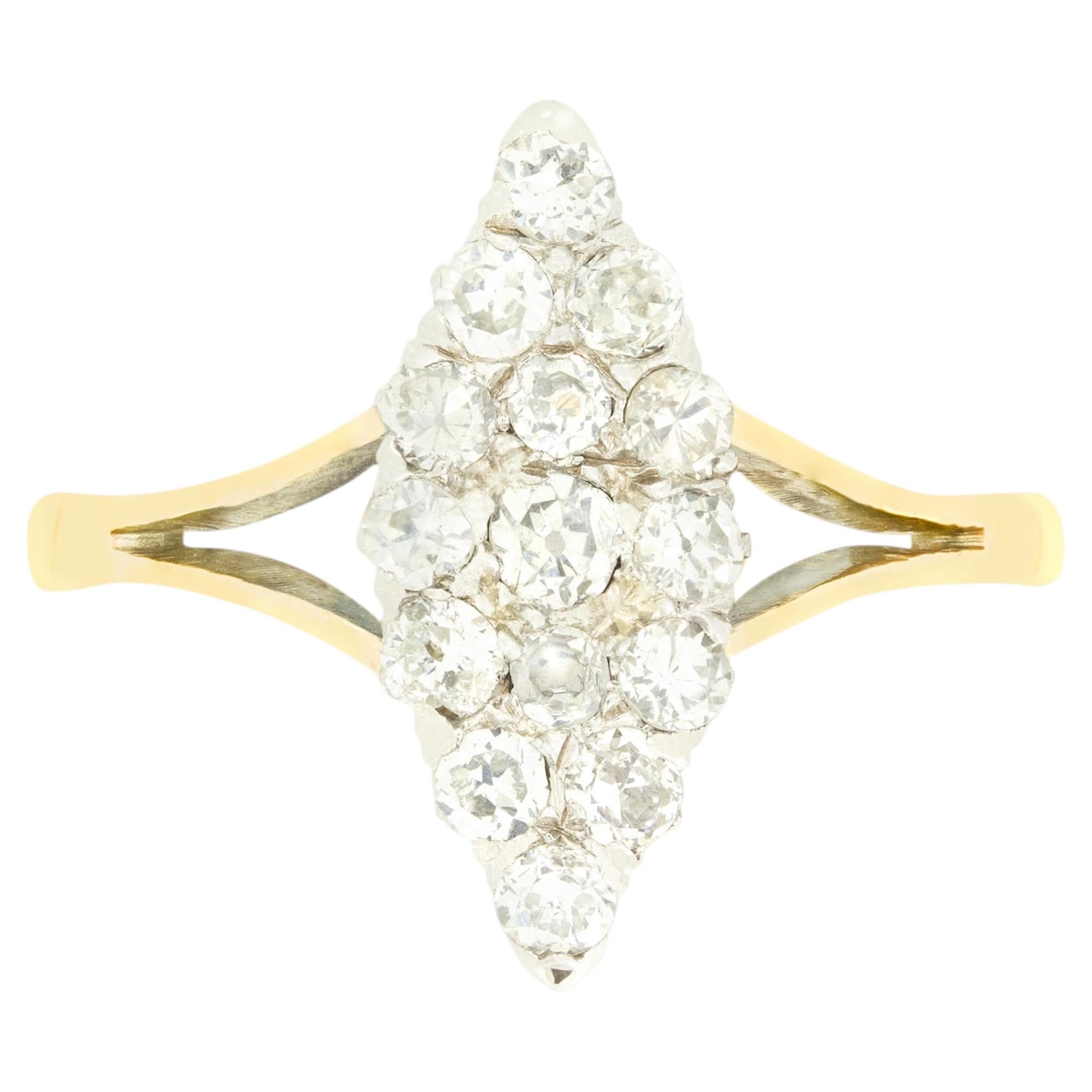 Edwardian 0.80ct Diamond Navette Ring, c.1910s