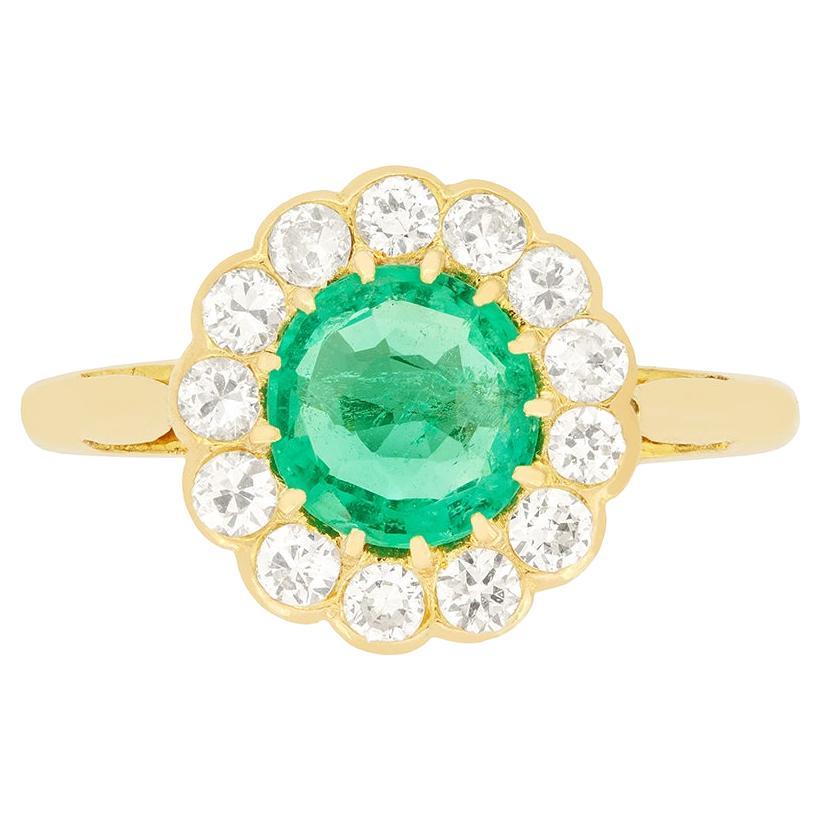 Edwardian 0.80ct Emerald and Diamond Cluster Ring, c.1910s For Sale
