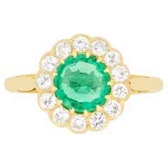Edwardian 0.80ct Emerald and Diamond Cluster Ring, c.1910s