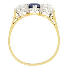 Edwardian 0.80ct Sapphire and Diamond Three Stone Ring, C.1910s
