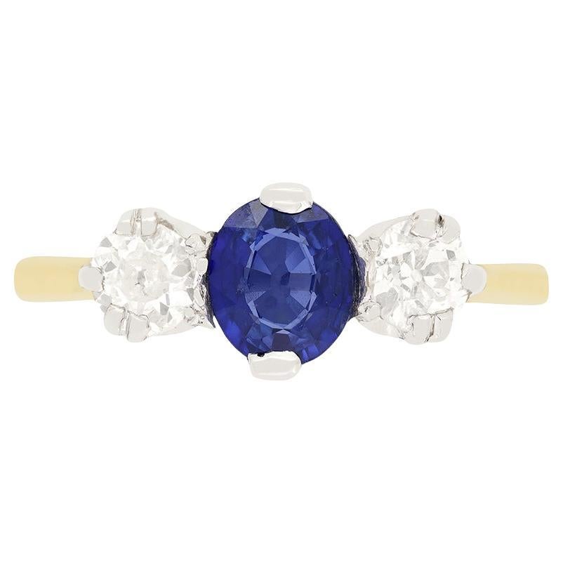 Anillo eduardiano de zafiro y diamantes de 0,80 ct, c.1910