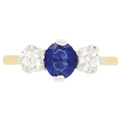 Edwardian 0.80ct Sapphire and Diamond Three Stone Ring, c.1910s