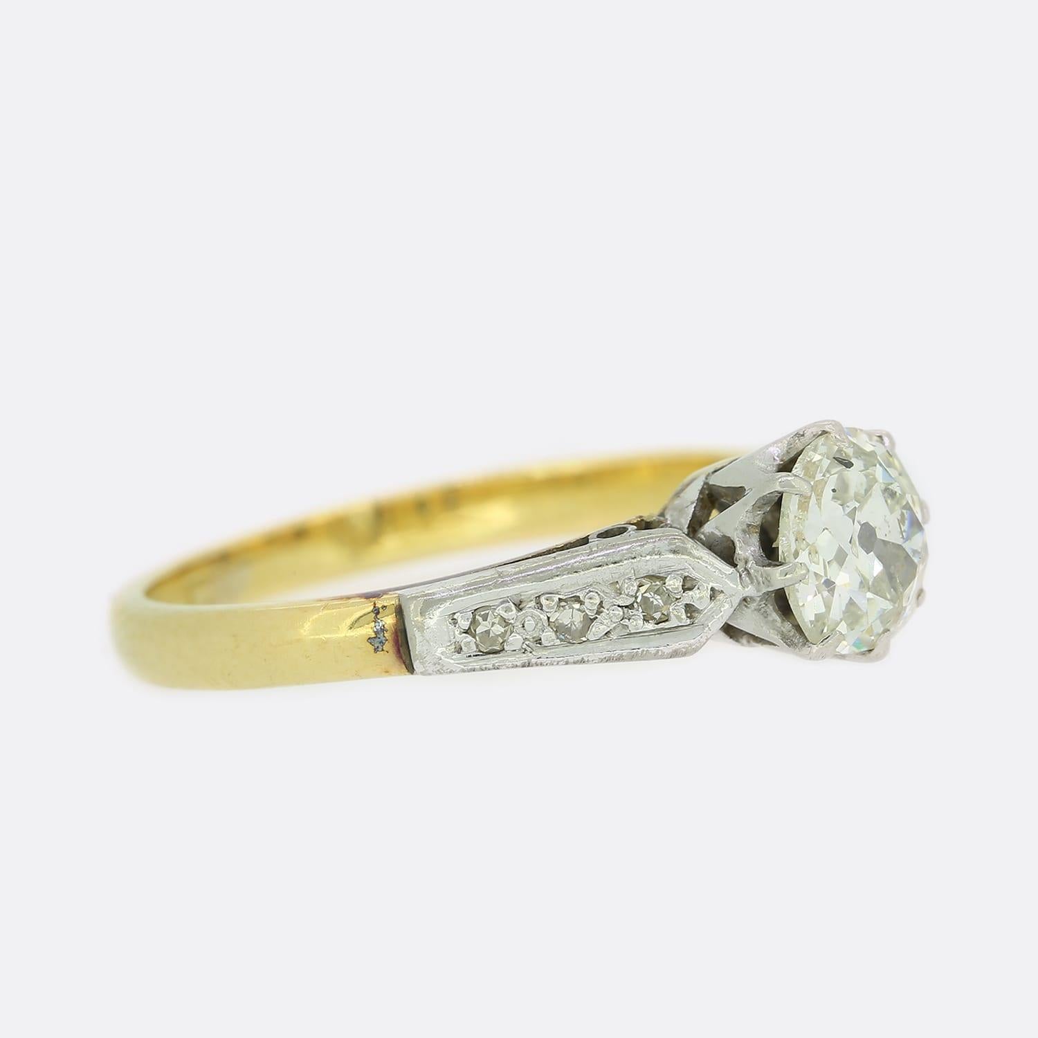Anello di fidanzamento solitario con diamante da 0.85 carati in stile edoardiano In condizioni buone in vendita a London, GB