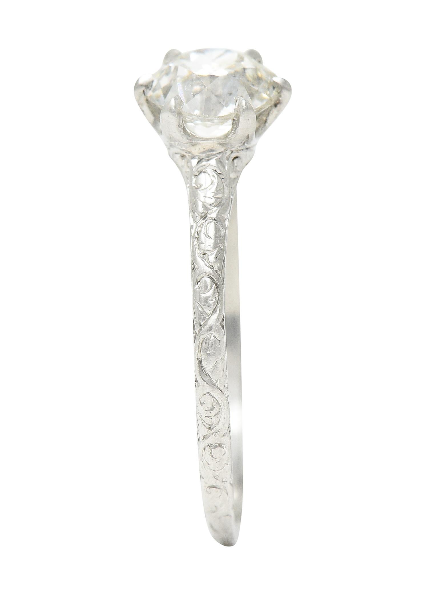 Edwardian 0.85 Carat Old European Cut Diamond Platinum Antique Engagement Ring For Sale 5