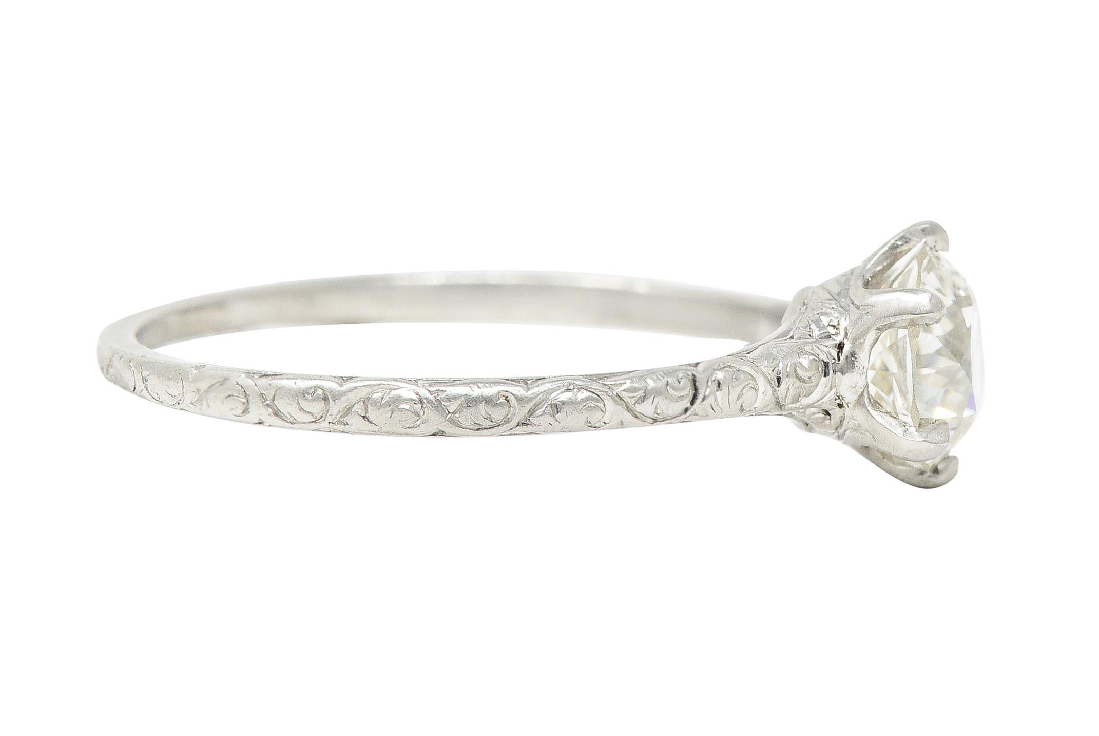 Edwardian 0.85 Carat Old European Cut Diamond Platinum Antique Engagement Ring In Excellent Condition For Sale In Philadelphia, PA