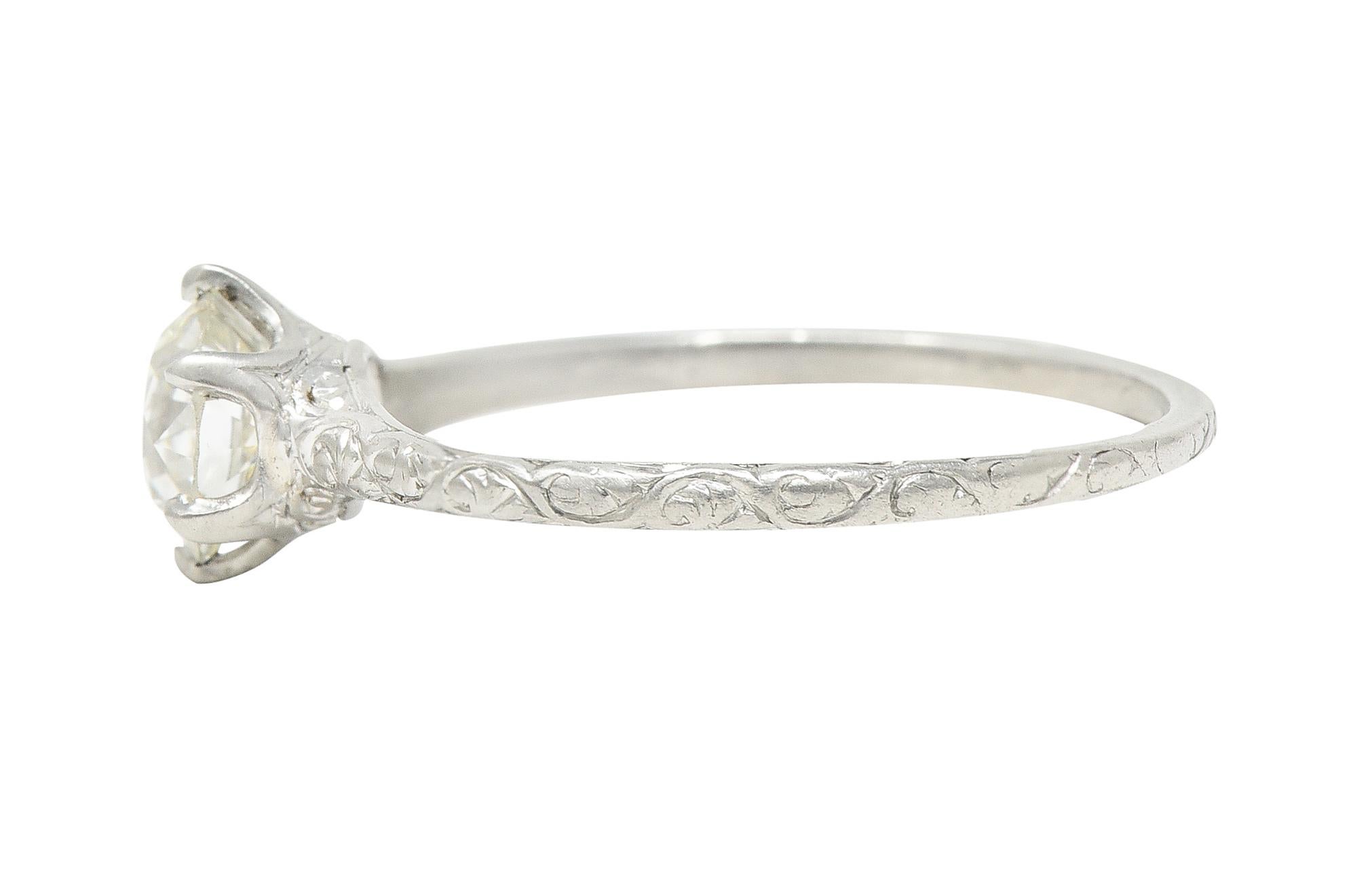 Edwardian 0.85 Carat Old European Cut Diamond Platinum Antique Engagement Ring 1