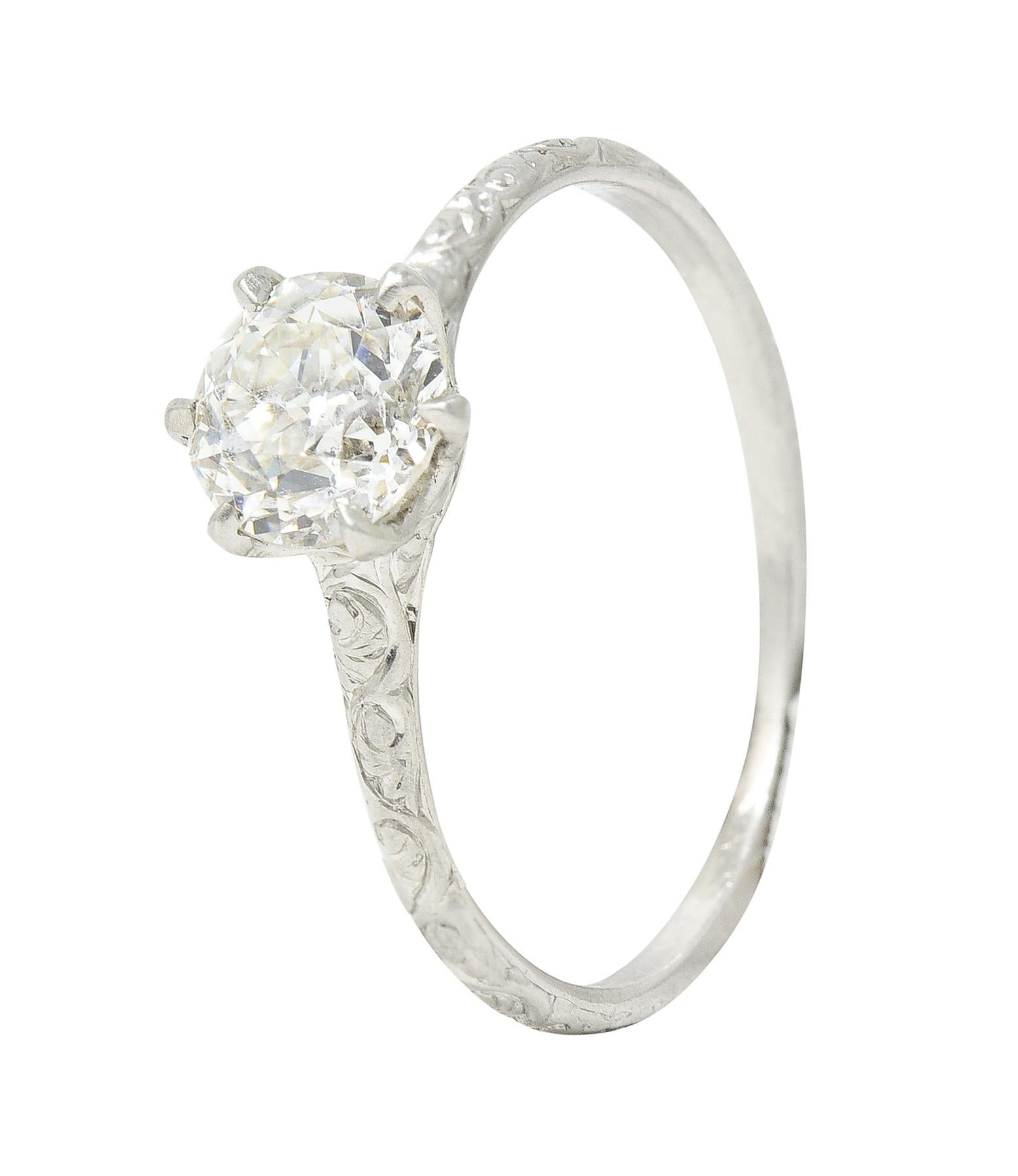 Edwardian 0.85 Carat Old European Cut Diamond Platinum Antique Engagement Ring For Sale 3
