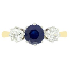 Edwardian 0.85ct Sapphire and Diamond Three Stone, c.1910s