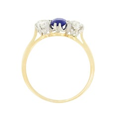 Edwardian 0.85ct Sapphire and Diamond Three Stone Ring, c.1910s