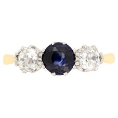 Edwardian 0.85ct Sapphire and Diamond Three Stone Ring, c.1910s