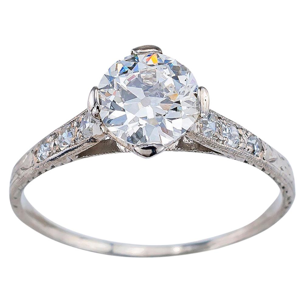 Edwardian 0.87 Carat Old European Cut Diamond Platinum Engagement Ring