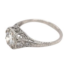 Bague de fiançailles édouardienne en platine avec diamant de 0,9 carat