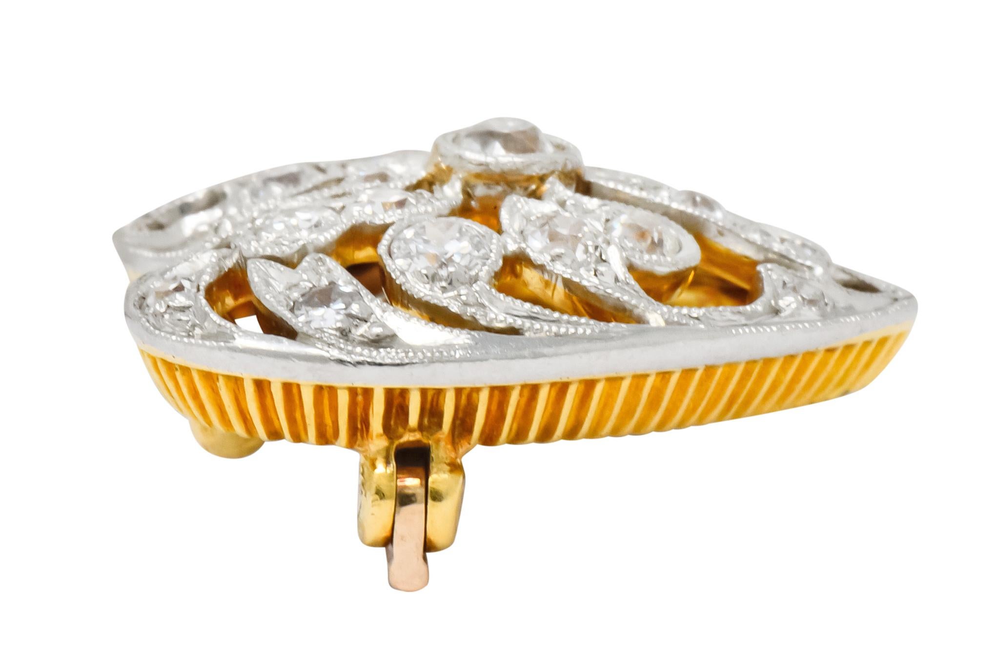 Edwardian 0.90 Carat Diamond Platinum-Topped 14 Karat Gold Heart Pendant Brooch 4