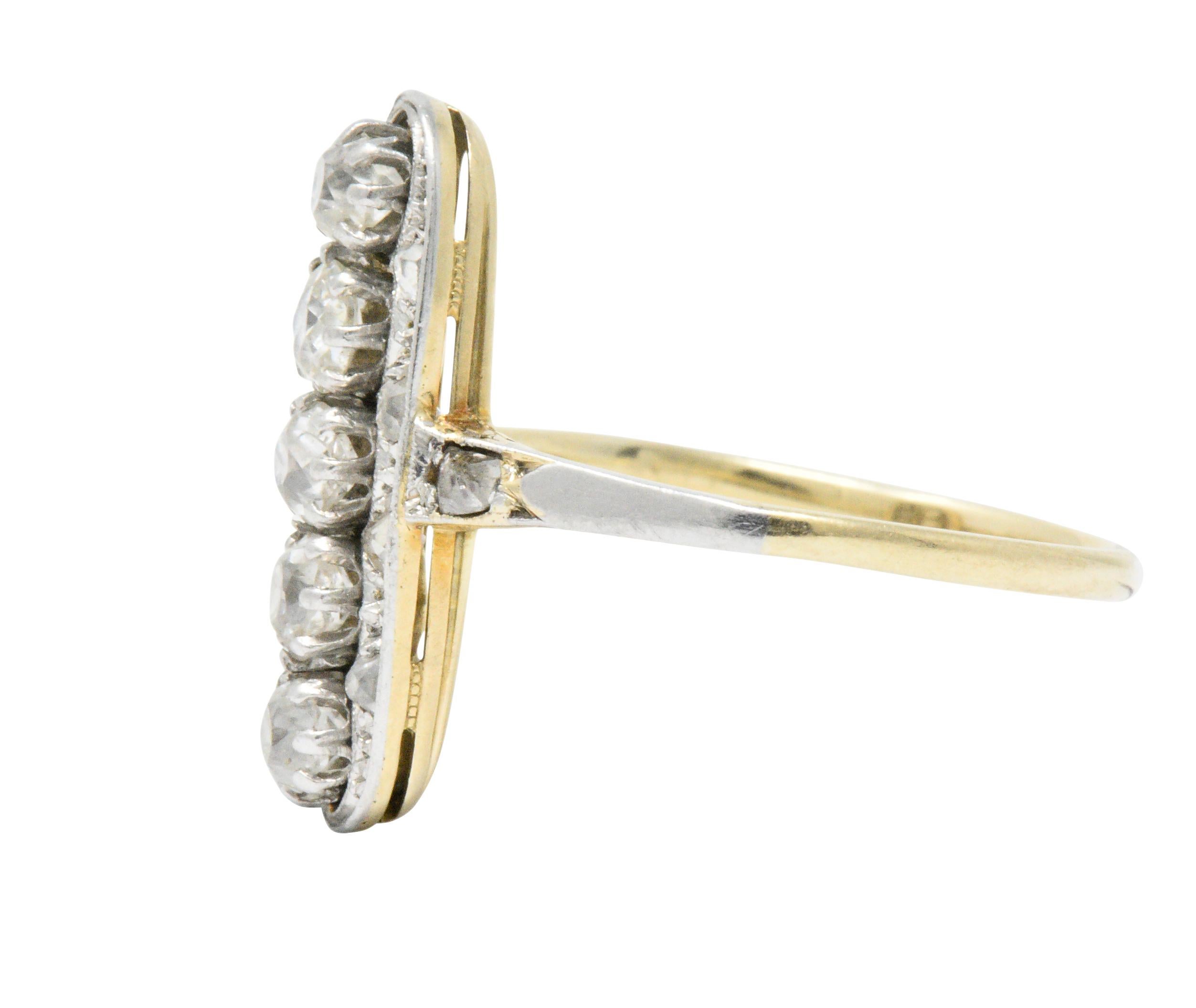 Old Mine Cut Edwardian 0.90 Carat Diamond Platinum-Topped 14 Karat Gold Dinner Ring