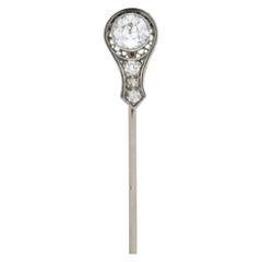 Edwardian 0.80 Carat Diamond Platinum White Gold Filigree Stickpin