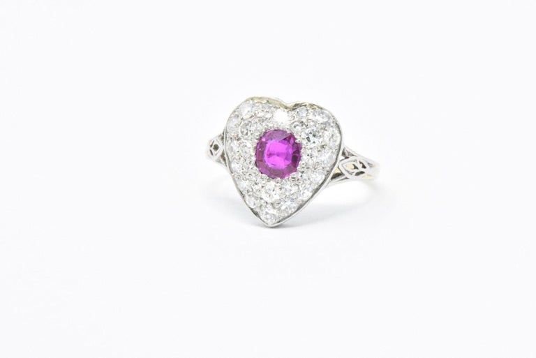 Edwardian Burma Ruby Diamond Platinum-Topped 14 Karat Gold Heart Ring ...