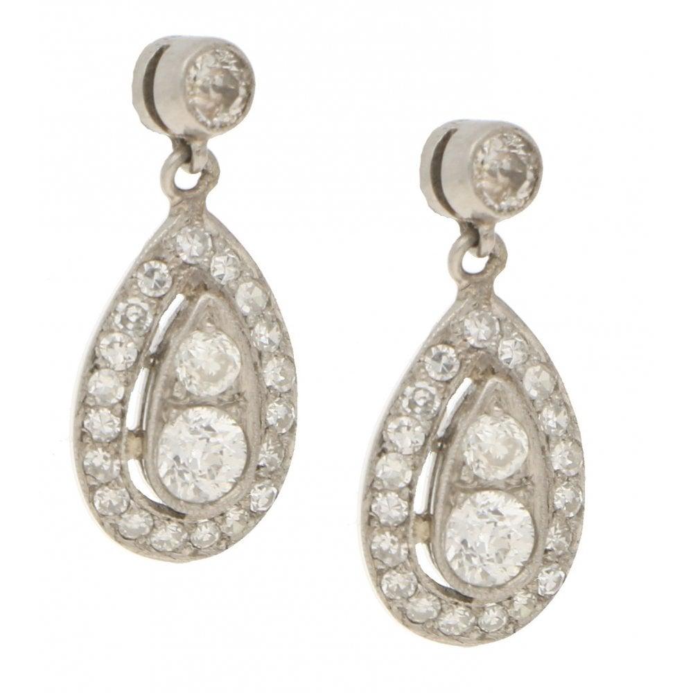 Old European Cut Edwardian Diamond Pendant Style Drop Earrings in Platinum 0.90 Carat