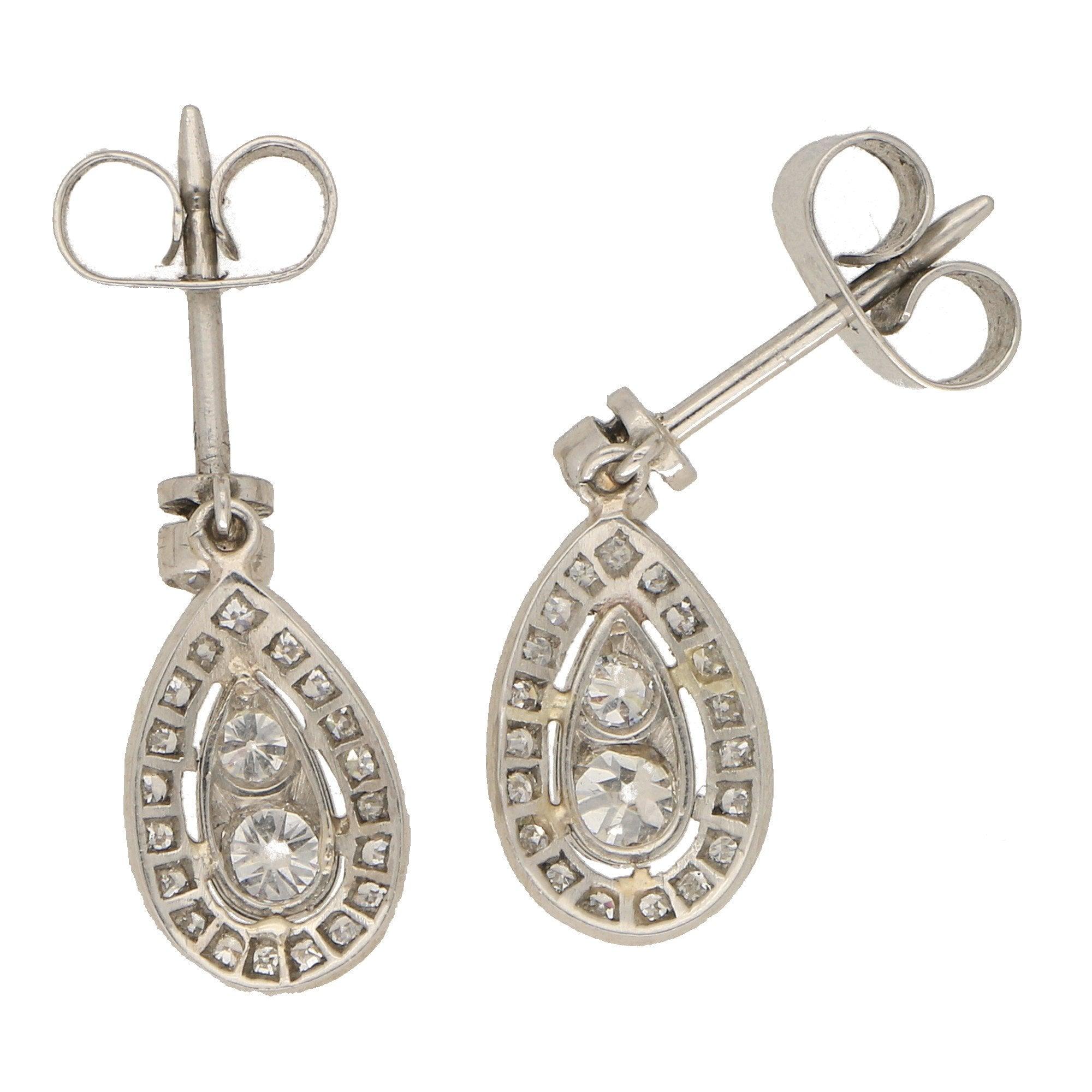 Women's or Men's Edwardian Diamond Pendant Style Drop Earrings in Platinum 0.90 Carat