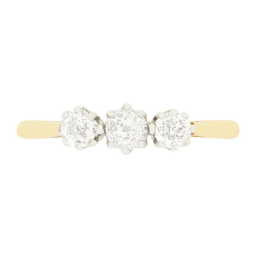 Edwardianischer 0,90ct Diamond Three Stone Ring, um 1910
