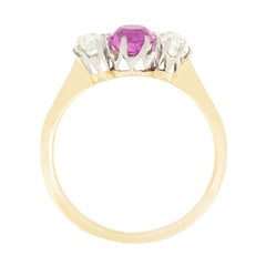 Edwardian 0.90ct Pink Sapphire and Diamond Three Stone Ring, c.1910s