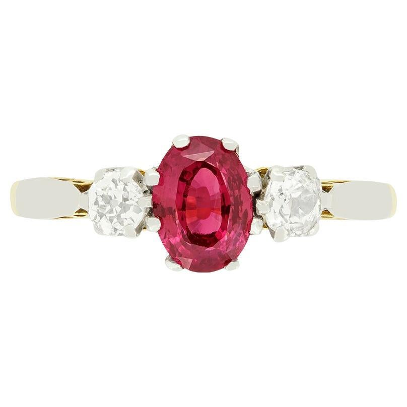 Edwardian 0.90ct Ruby and Diamond Trilogy Ring, c.1910s
