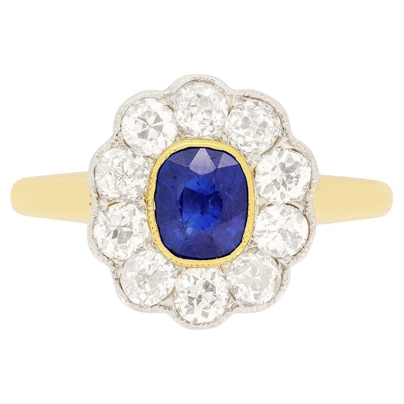 Edwardian 0.90ct Sapphire and Diamond Cluster Ring, c.1910s