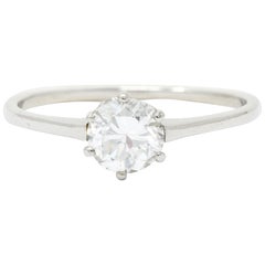 Antique Edwardian 0.93 Carat Diamond Platinum Solitaire Engagement Ring GIA