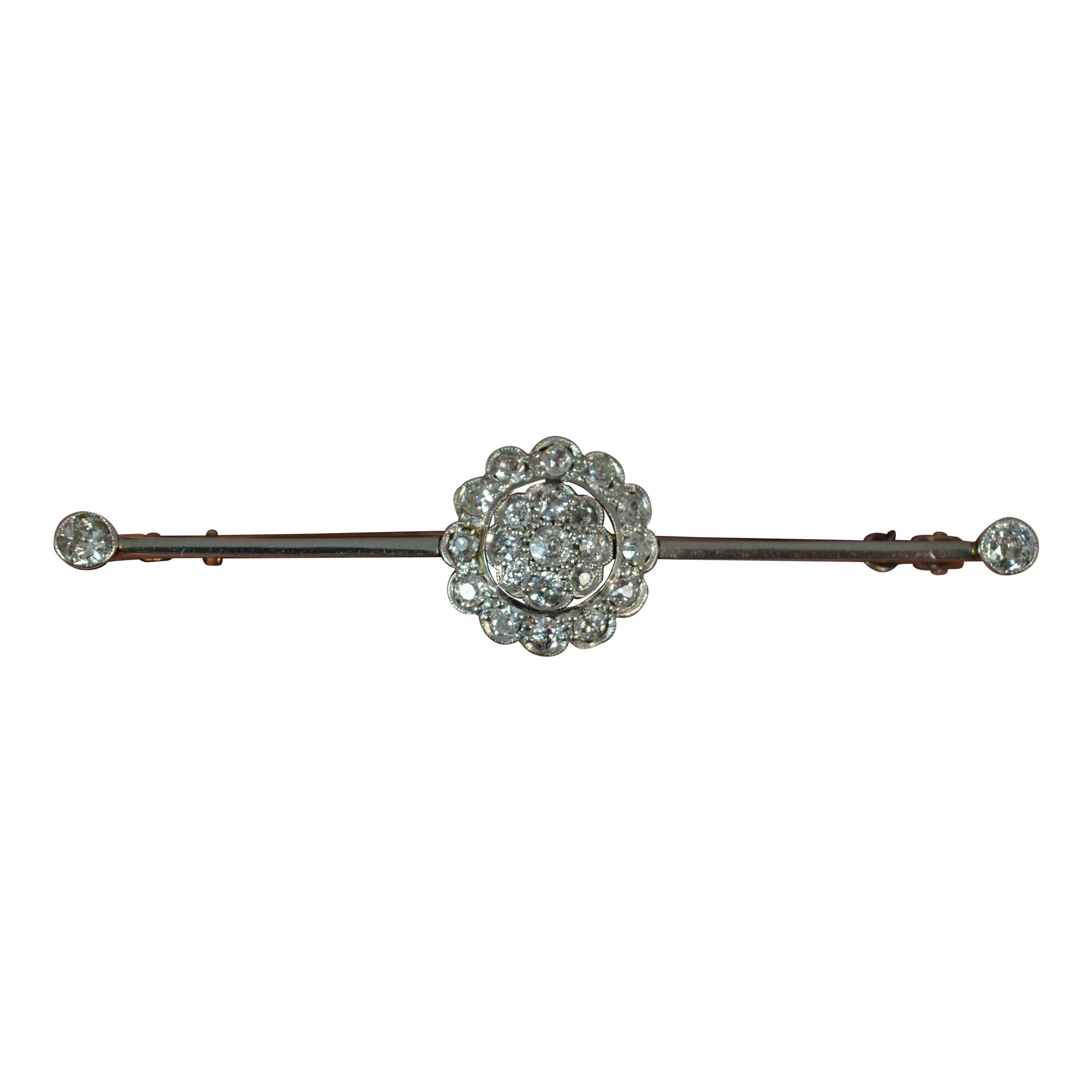 Edwardian 0.95 Carat Old Cut Diamond 18 Carat Gold Platinum Bar Brooch