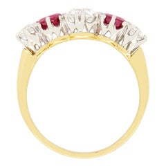 Edwardian 0.95ct Diamond and Ruby Five Stone Ring, c.1910s