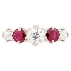 Antique Edwardian 0.95ct Diamond and Ruby Five Stone Ring, c.1910s