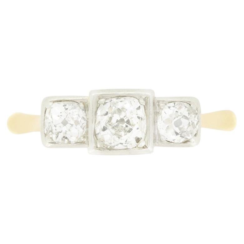 Edwardian 0.95ct Diamond Three Stone Ring, c.1910s