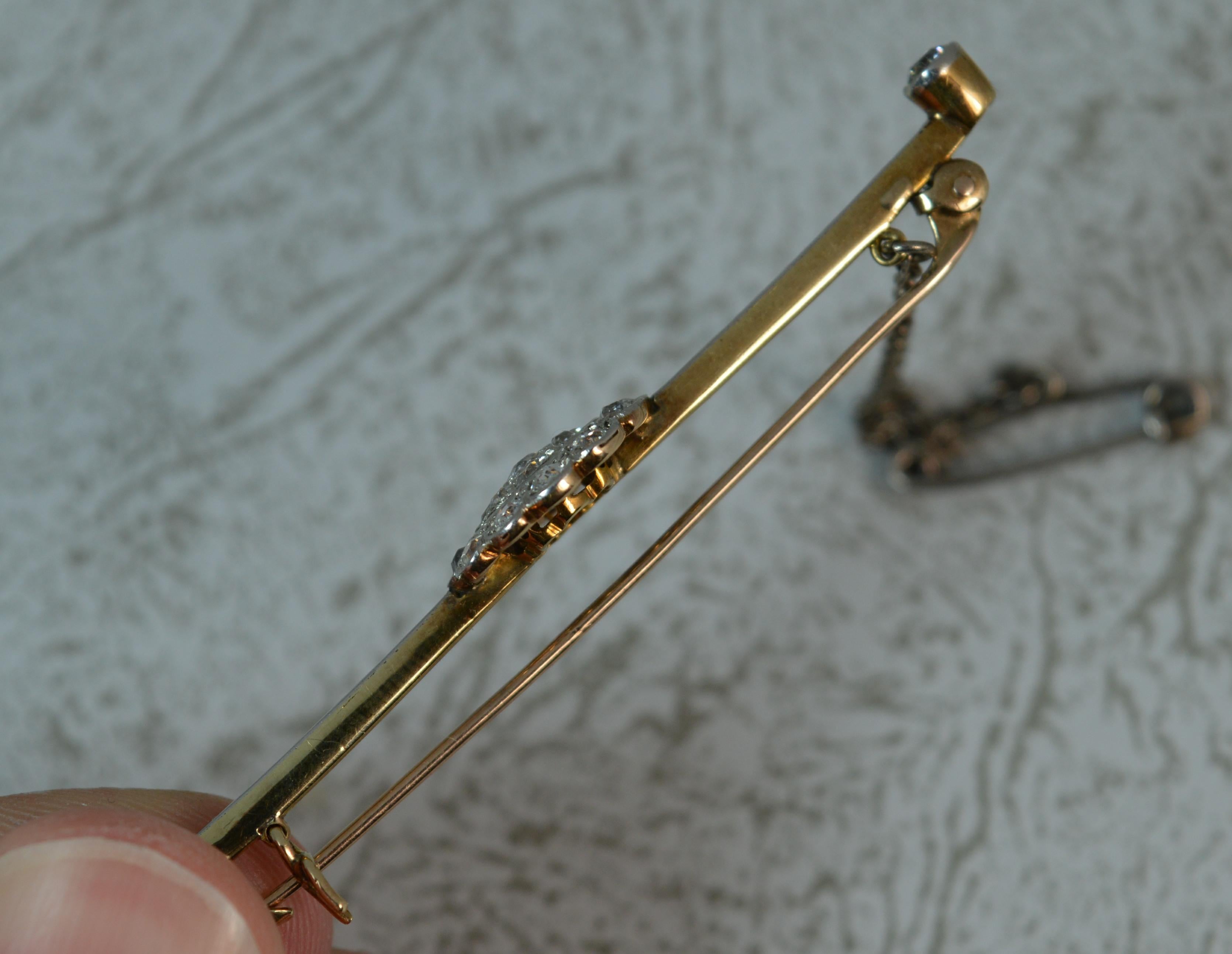 Edwardian 0.95 Carat Old Cut Diamond 18 Carat Gold Platinum Bar Brooch In Excellent Condition In St Helens, GB
