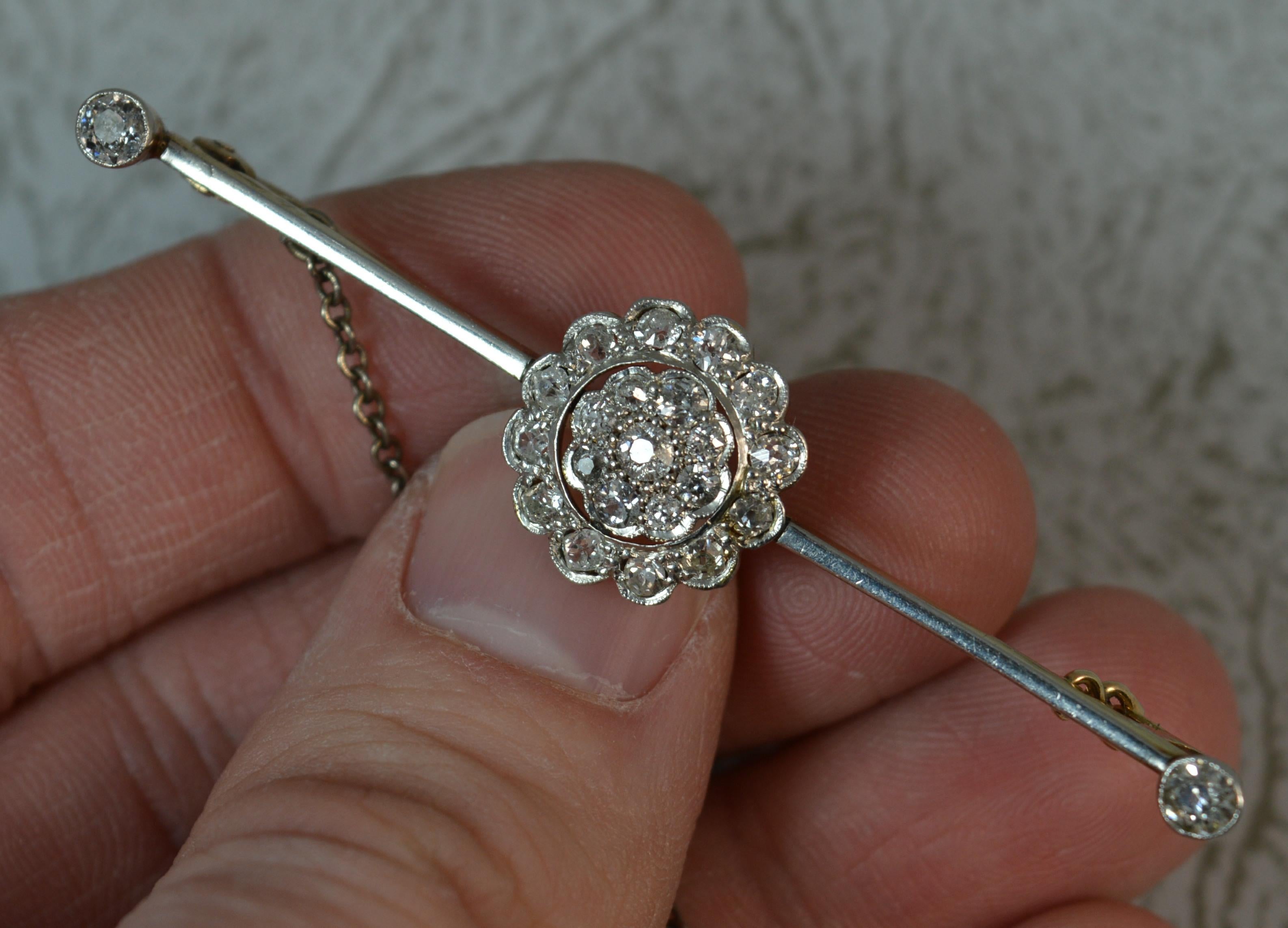 Edwardian 0.95 Carat Old Cut Diamond 18 Carat Gold Platinum Bar Brooch 4