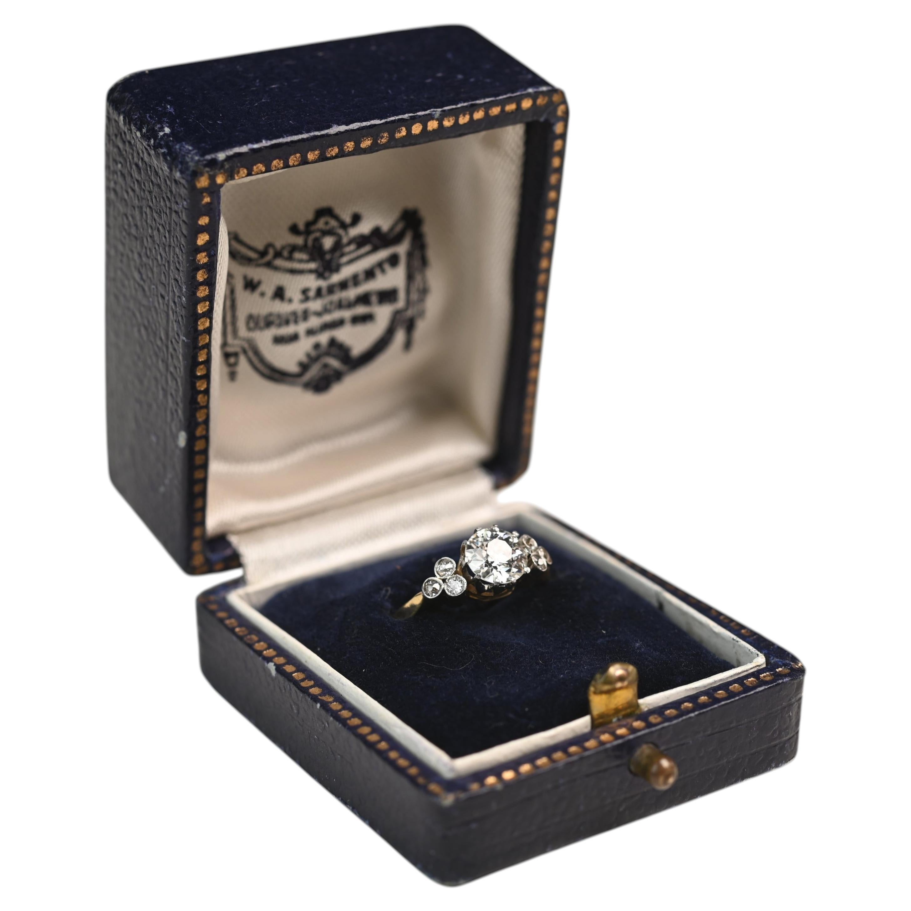 Edwardian 0.95ct Old European Cut Ring. Diamond Platinum on 18K Yellow Gold JVS1