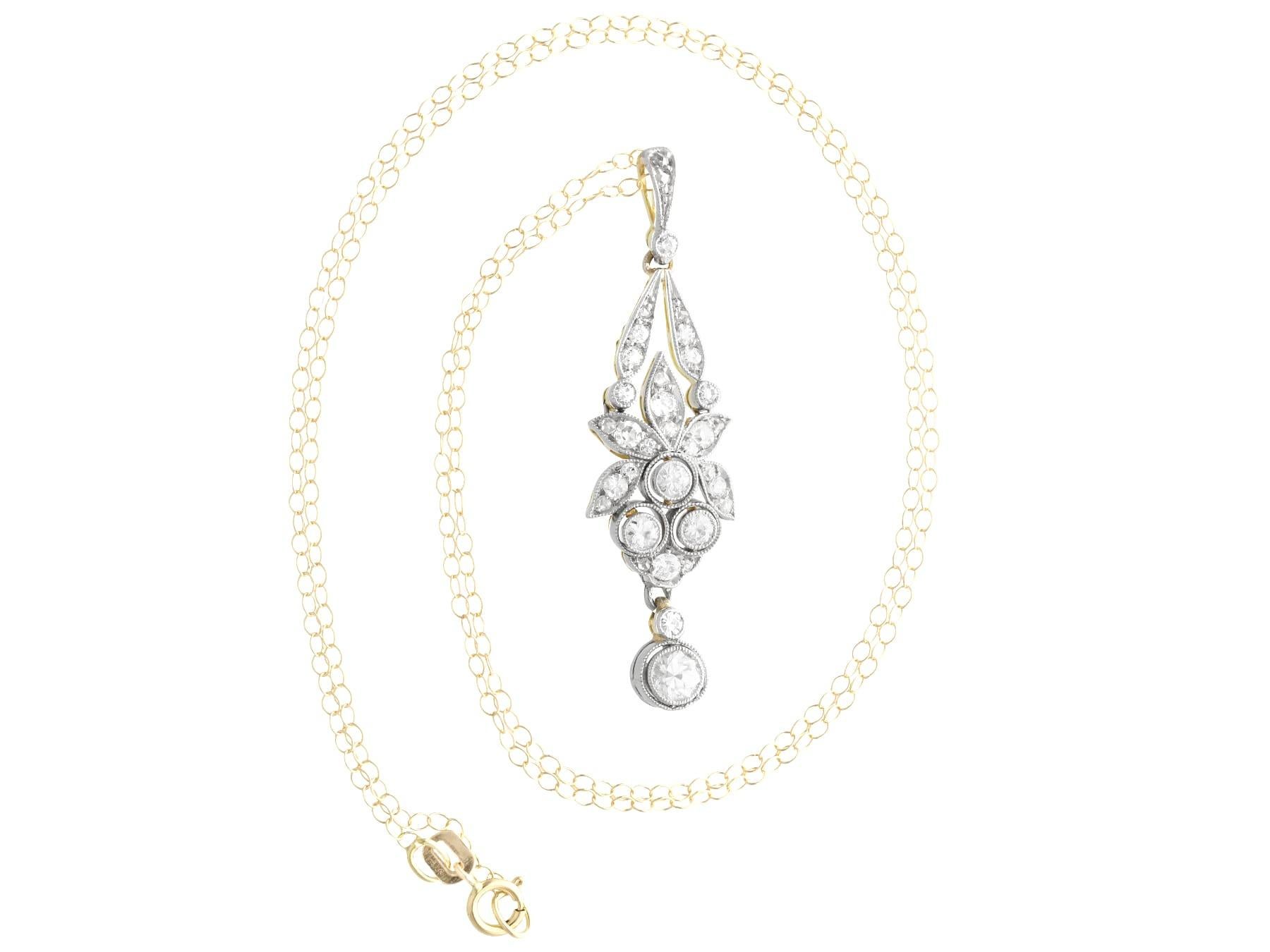 Édouardien Pendentif édouardien en or jaune 14 carats et diamants de 0,96 carat en vente